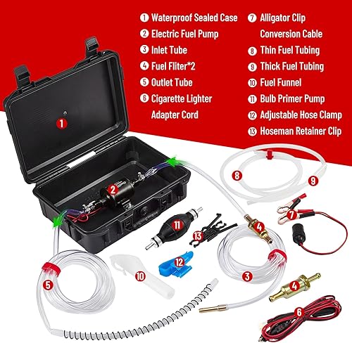 Miniatura 2 de CarBole Juego de bomba de transferencia de combustible de 12 V, mueve 30 galones por hora 5-9 PSI para gasolina diésel, todo en uno estuche de
