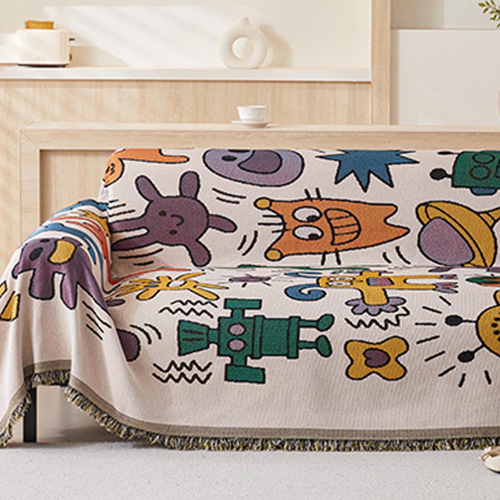 Housse de canapé de Noël réversible anti-tache lavable motif elf 180x130cm