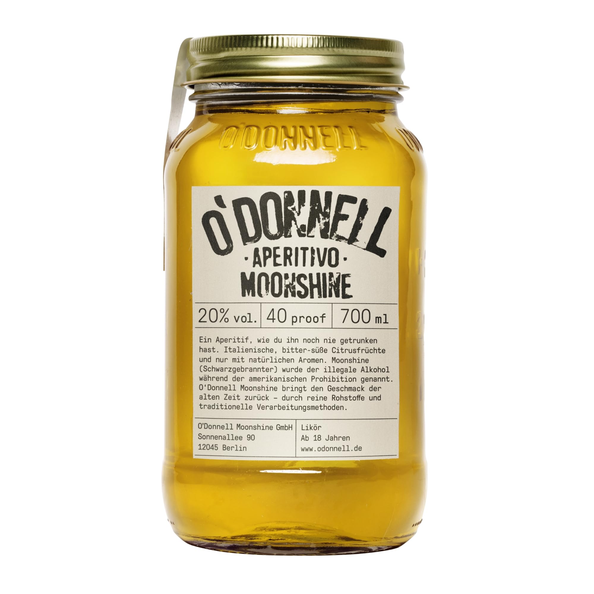 O’Donnell Moonshine Aperitif Likör mit Kräutern (Set 700ml + Ausgießer) Aperitivo Zitrusfrüchte & Kräuter Likör, Balance aus bitter, süß & fruchtig, Made in Berlin – Ohne künstliche Aromen/Farbstoffe