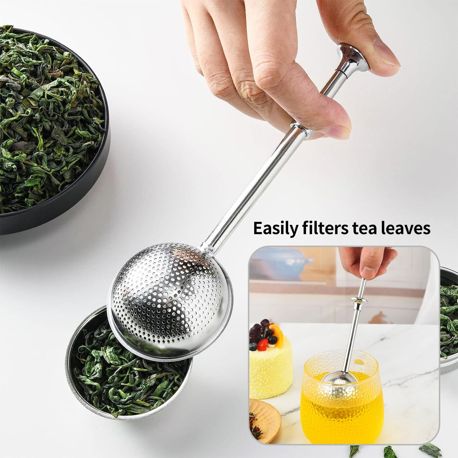 2 Piezas Infusor de Te Bola, Colador de Té Esférico, Bola de Té de Mango Largo, Resistente y Duradero, Fácil de Limpiar, Mejora la Experiencia de Preparar Té, Apto para Té a Granel, Especias