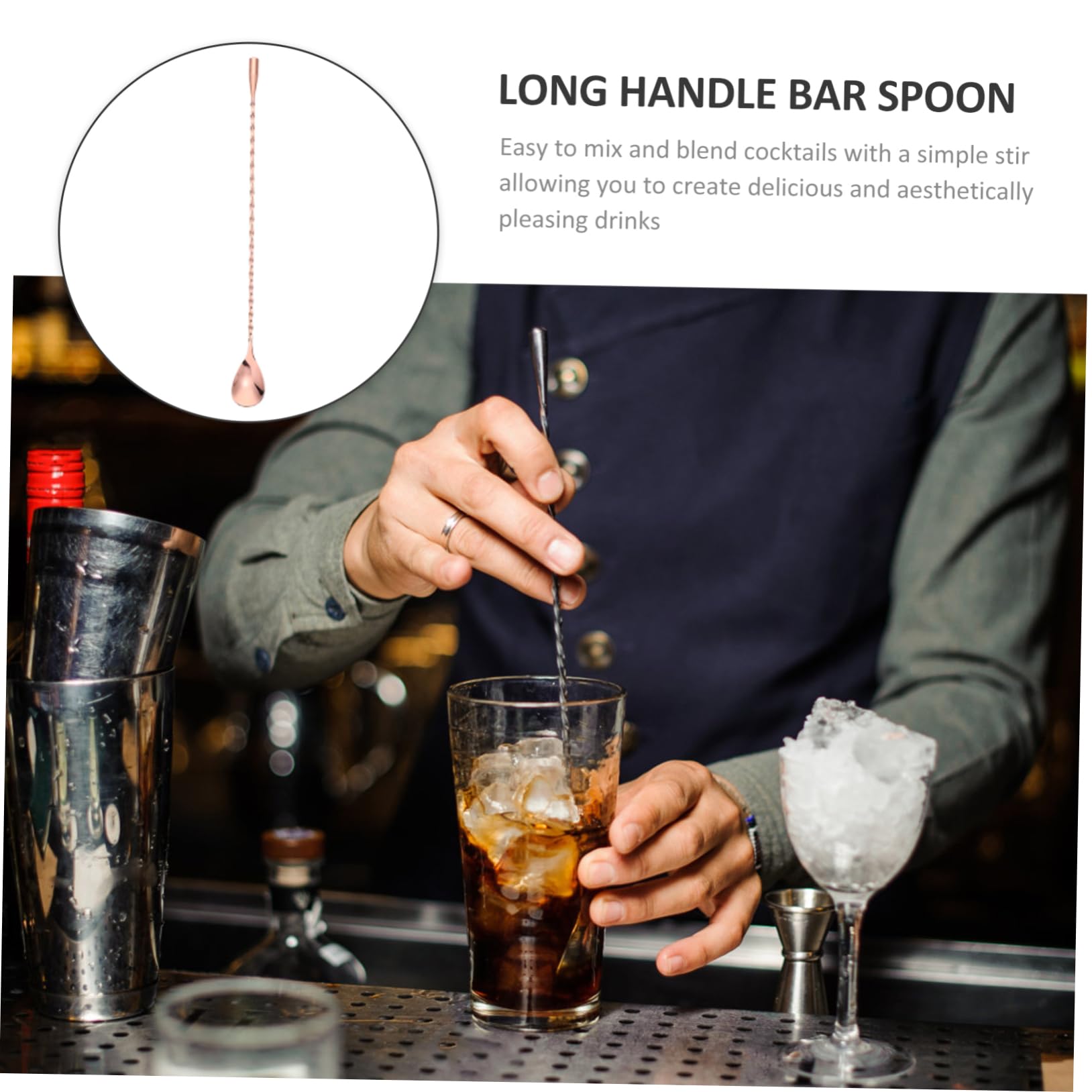 MAGICLULU 3pezzi Cucchiaio Da Mischiare Acciaio Inossidabile Con Manico Per Cocktail e Dessert Per Bar e Ristoranti e Pratico