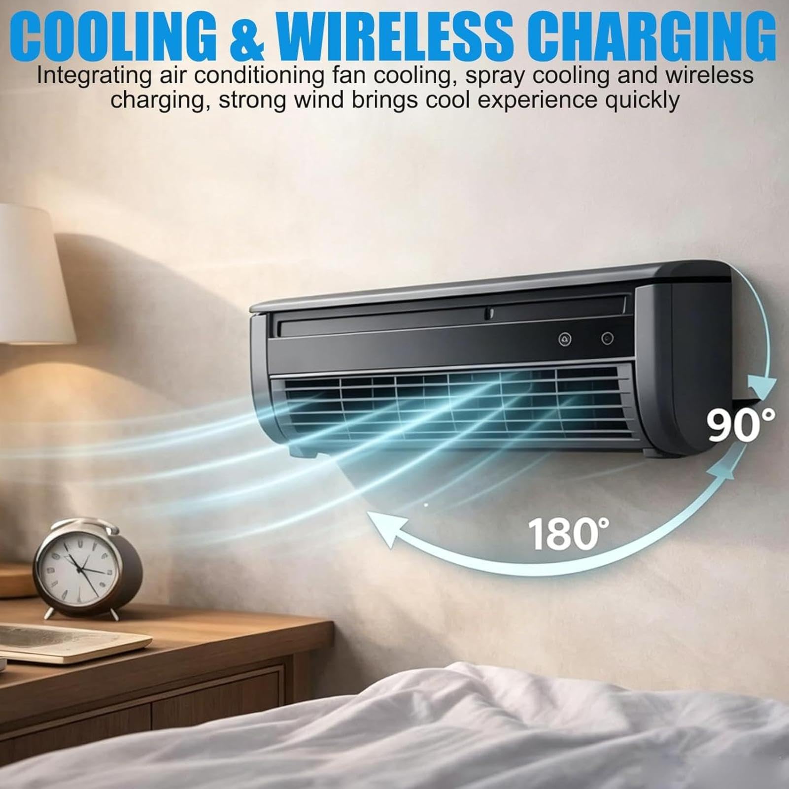 Condizionatore Portatile Con Ricarica Wireless, Unità Climatizzazione Montata A Parete Con Telecomando, Batteria 6000 MAh, Raffreddamento Rapido In 30 Secondi Per Campeggio, Ufficio, Camera Da Lettos