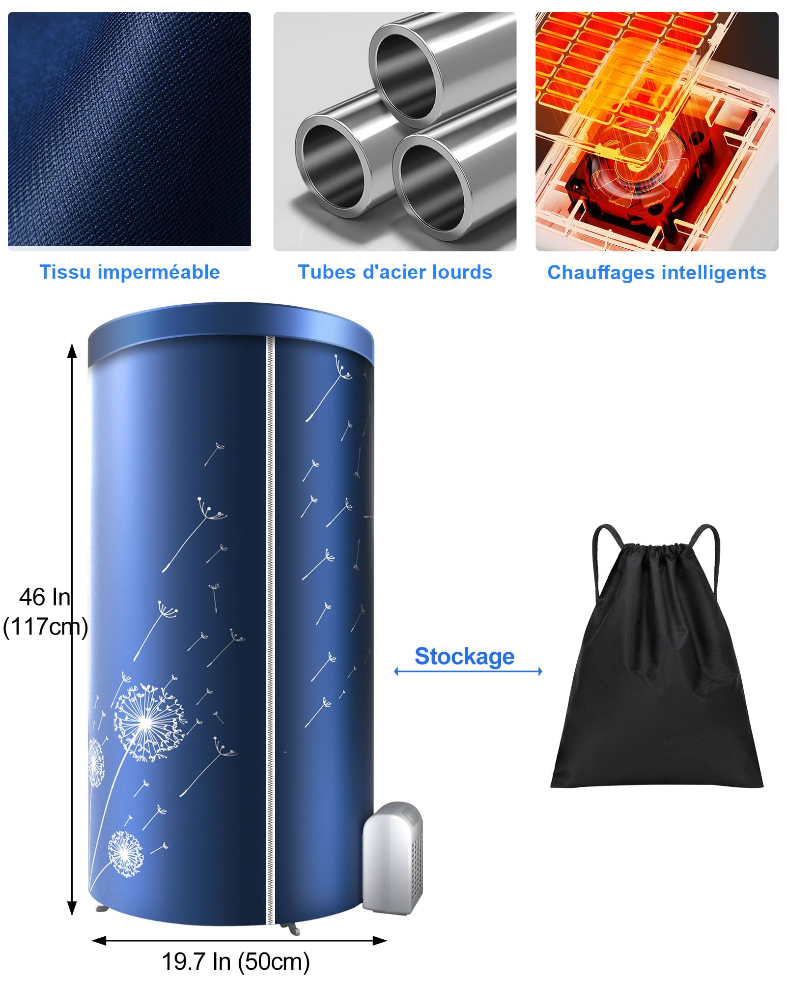 Sechoir a Linge Electrique, 1000Watts＆120CM Séchoir à Linge Etendoir Electrique Chauffant, Minuteur Automatique Pliable Sèche-vêtements, pour Appartement ou Maison