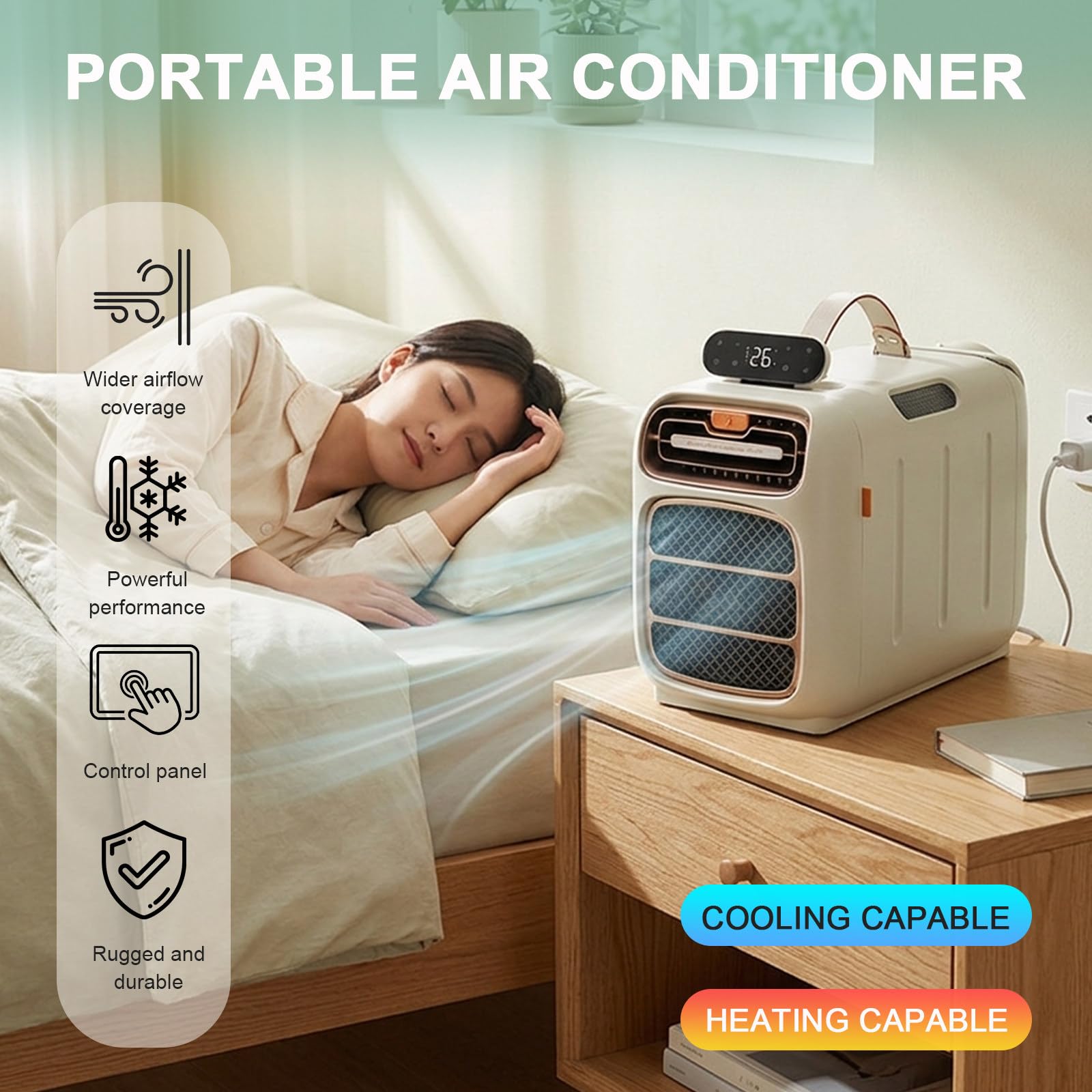 Climatizzatore Portatile, Mini Raffrescatore d'Aria Casa, Cucina Cooling-Only | Telecomando, raffredda fino a 10 m², pannello flottante, regolazione della temperatura 16-32°C