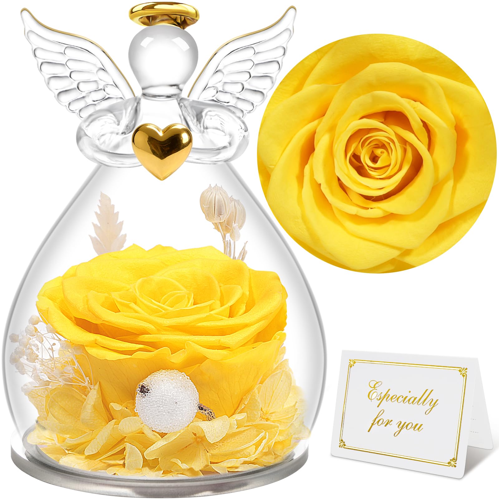 Sunia Ewige Rose Engel Geschenke für Frauen, Ewige Rose im Glas Engel Figur Mama Geschenk, Geburtstagsgeschenk für Frauen, Geschenke für Mama, Mutter Oma Geschenk, Muttertag Weihnachten Valentinstag