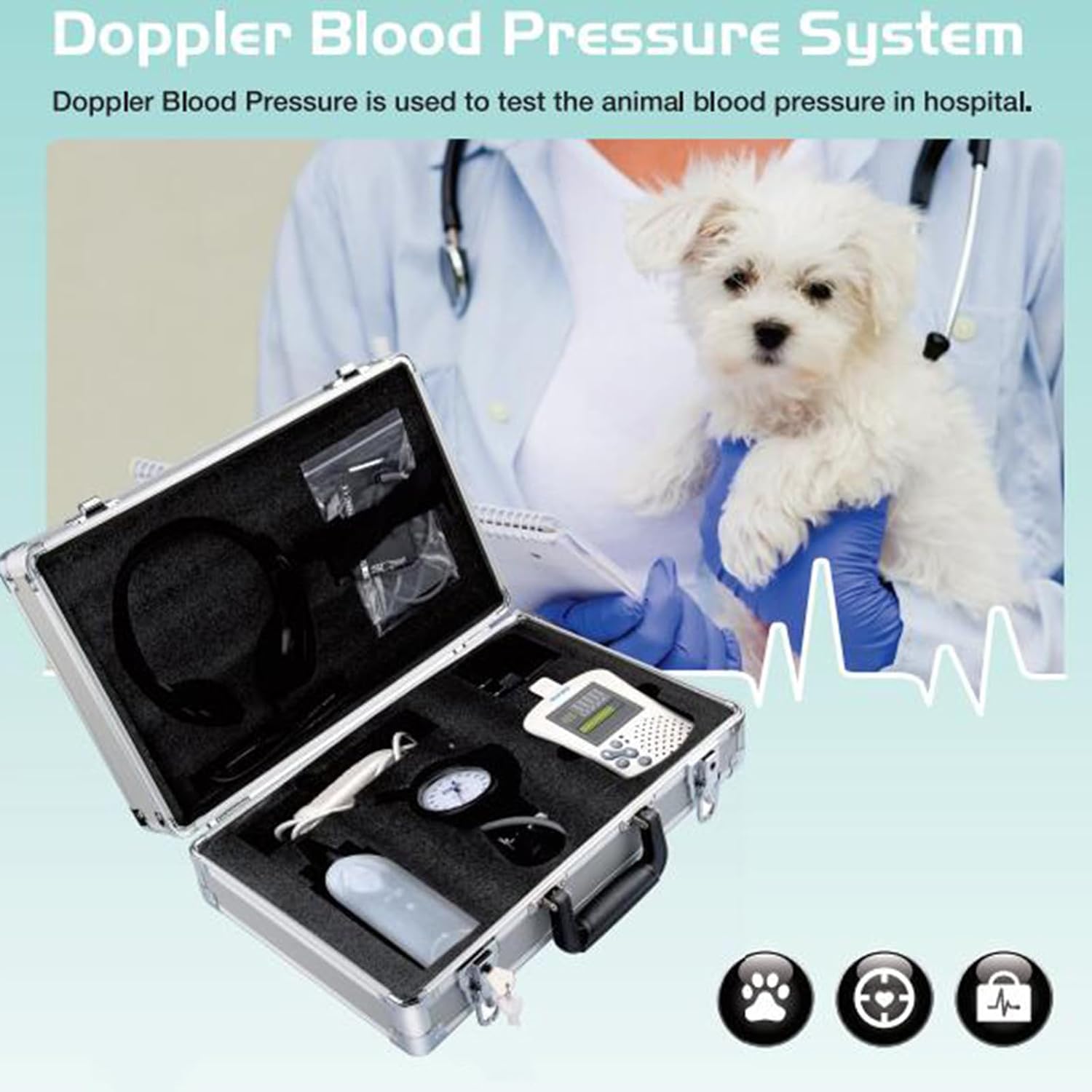 Sistema Doppler Veterinario para Medir La Presión Arterial, Sonda De 8 MHz, Detector Portátil De Flujo Sanguíneo, Tensiómetro Digital para Animales, para Gatos, Perros Y Clínicas Veterinarias