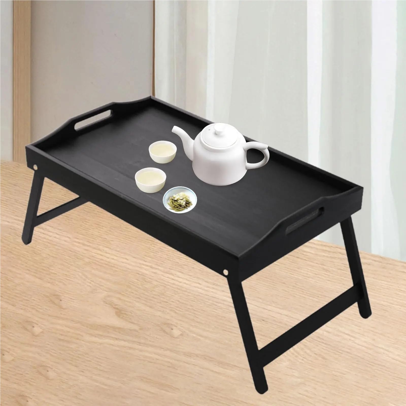 Plateau de lit pliable en bois avec poignée – Plateau de service multifonction pour canapé et chambre à coucher – Idéal pour un usage domestique (marron)