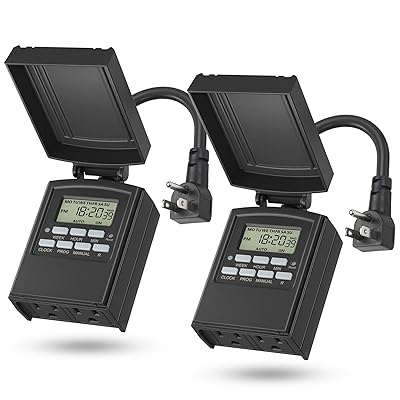 BN-LINK 7 Day Outdoor Heavy Duty Digital Programmable Timer, Outdoor Timer Outlet Waterproof, 2 Grounded Electrical Outlets for Christmas Lights, 15A 1/2HP,ETL Listed