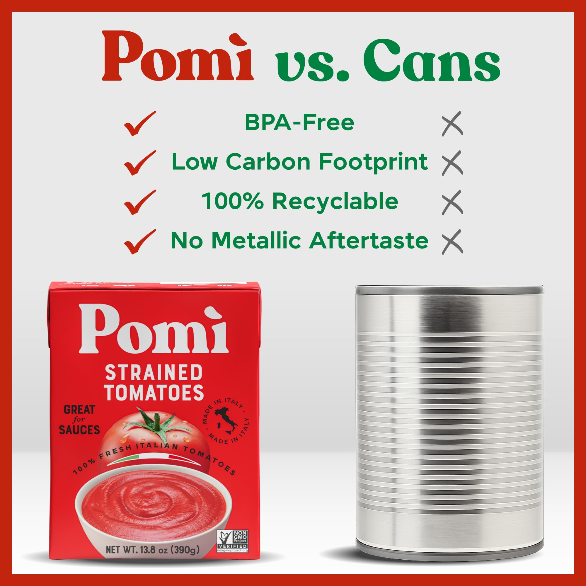 Pomì Strained Tomatoes 13.8oz (Pack of 12) - Creamy, Velvety Italian Tomato Puree, No Additives or Preservatives - BPA-Free Pureed Tomatoes Made from 100% Fresh Italian