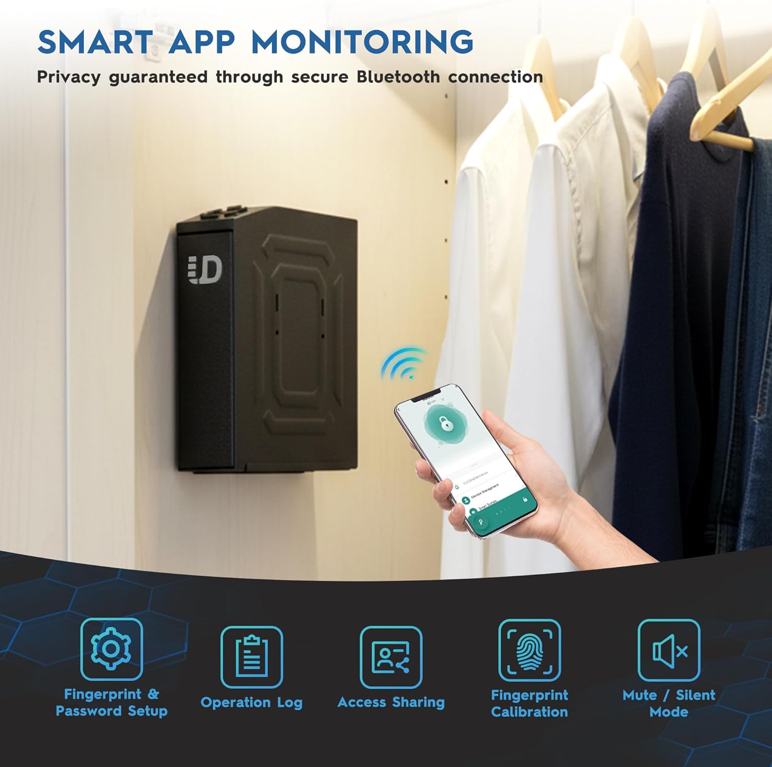 Gun Safe, Biometric Slider Bedside Handgun Safe - Quick Access Fingerprint & Unlock via Phone App, 4 Ways Unlock with LCD Display, Pistol Safe Mounted for Nightstand, Desk, Wall, Dresser