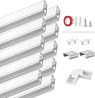 LED Profil, HOMMAND LED Aluminium Profil U-Form 10m, LED Leisten in Aluprofil mit Eckverbinder, Klebstoff, Endkappen und Montageclips, LED Streifen Kanal und Diffusor, LED Kanal 10 x 1m/3,3ft