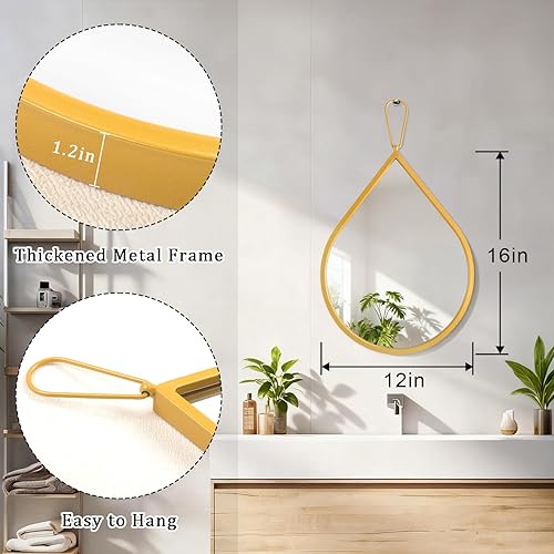 Miniatura 59 de Pequeños espejos de pared decorativos con forma de lágrima blanca, espejos de pared ovalados irregulares para sala de estar, baño, dormitorio, Blanco