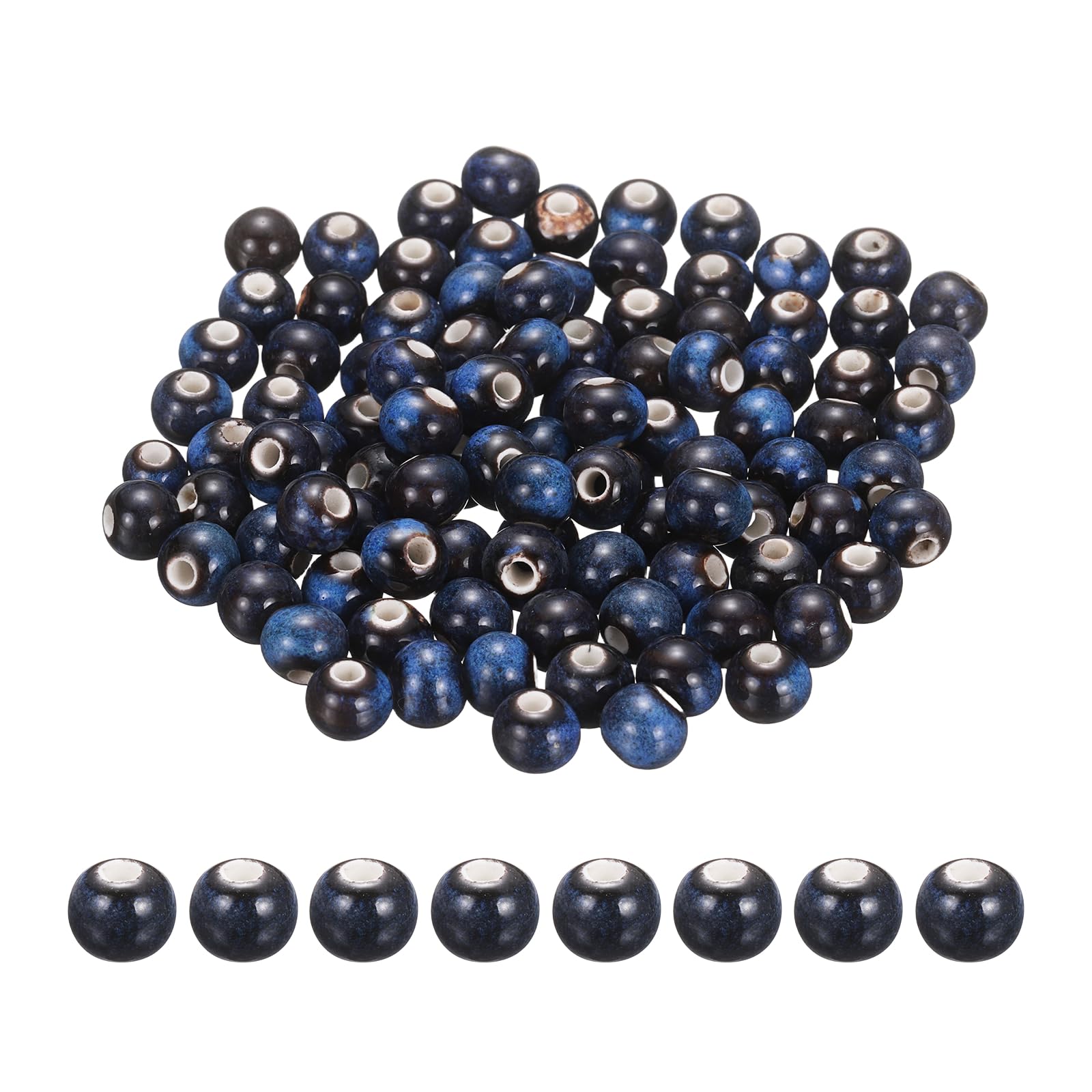 PATIKIL 100 Pcs Porcelain Beads, 8 mm Round Ceramic Handmade Spacer Loose Beads for Bracelet Necklace Earring Jewelry Making DIY Crafts, Glaze Change Black