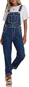 LookbookStore Macacão jeans feminino casual elástico com bolso