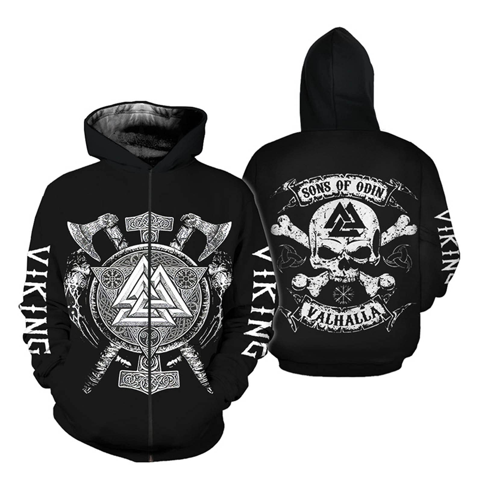 Oneforus Men's 1 Zipper Viking Odin Son Of Viking Sweatshirt 3D Digital Print Hooded Sweatshirt Zipper Hoodie