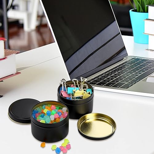 Miniatura 7 de Frcctre Paquete de 24 latas de velas tarro de metal negro de 8 onzas con tapa recipientes de velas a granel para hacer velas arte manualidades