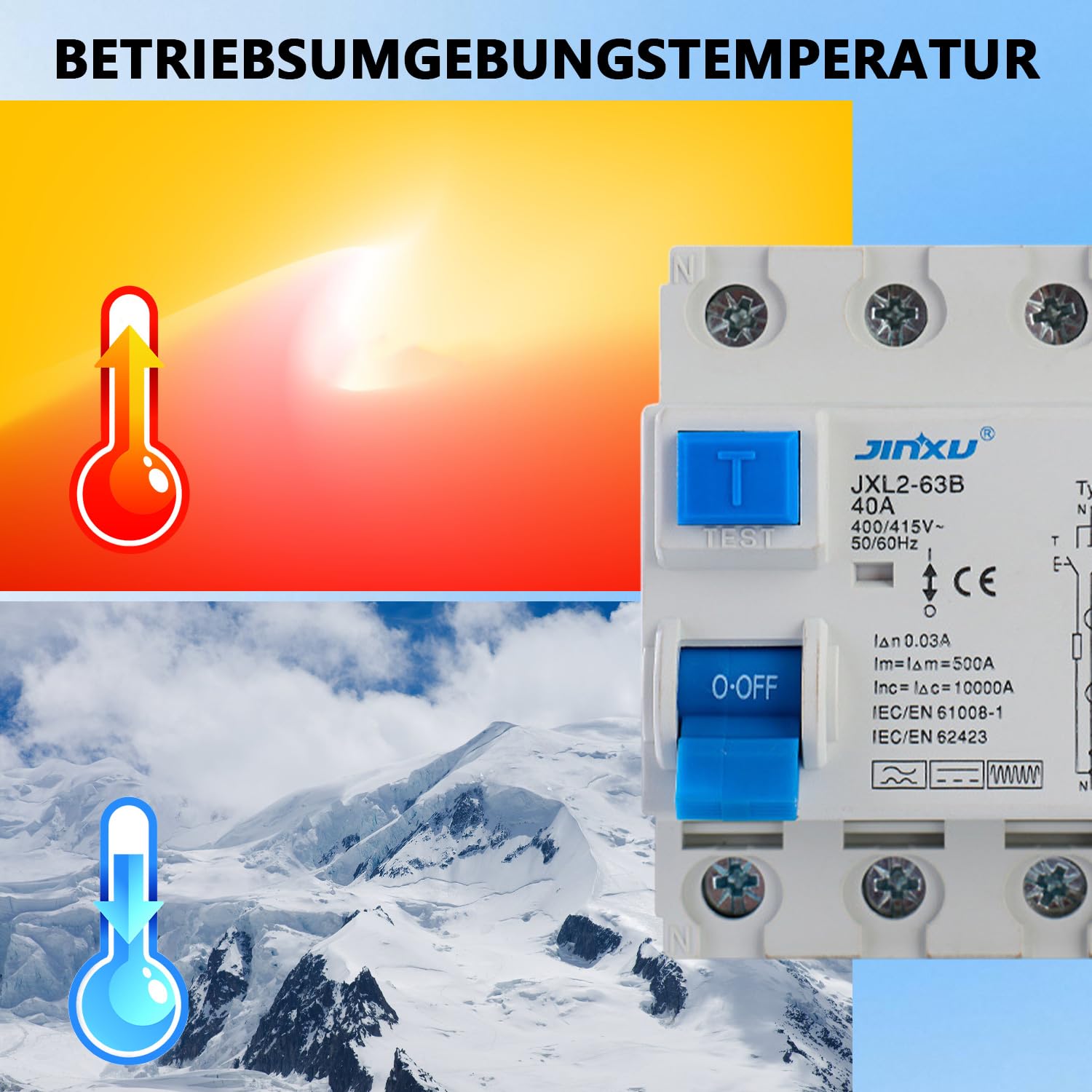 Fehlerstrom-Schutzschalter 4P Typ B, FI Schutzschalter 40A 30mA 4Polig, Fehlerstromschutzschalter Allstromintensiv Schalter Automat Sicherung für Wallboxen Ladestationen