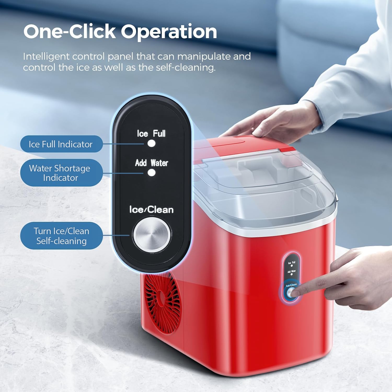 Nugget Ice Maker Countertop With Self-Cleaning Function, Sonic Ice Machine With Handle, Compact Design For Home Use(Red) on Fridge.com - View 6