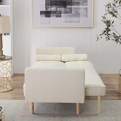 Miniatura 4 de TMEOSK Moderno sofá cama convertible con 2 almohadas sofá cama plegable tapizado de lino con 4 patas de madera maciza para estudio apartamento