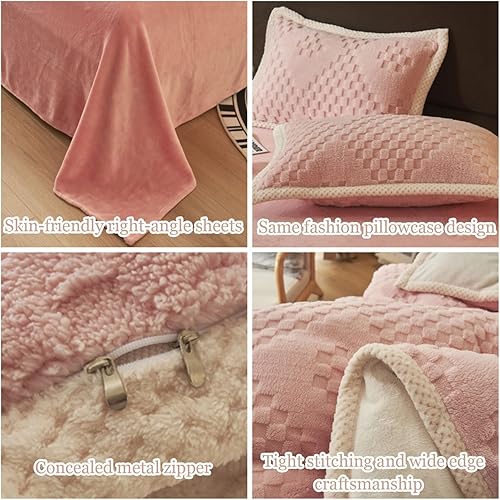 Miniatura 10 de XHCTNN Juego de sábanas de forro polar de tafetán tamaño King  Suave forro polar ártico resistente a la decoloración, juego de ropa de cama de 4