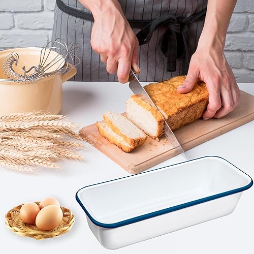 Miniatura 5 de Webake Sartén grande esmaltada, molde largo para pan de plátano para hornear, molde rectangular antiadherente para tartas, color blanco, 12 x 4.5