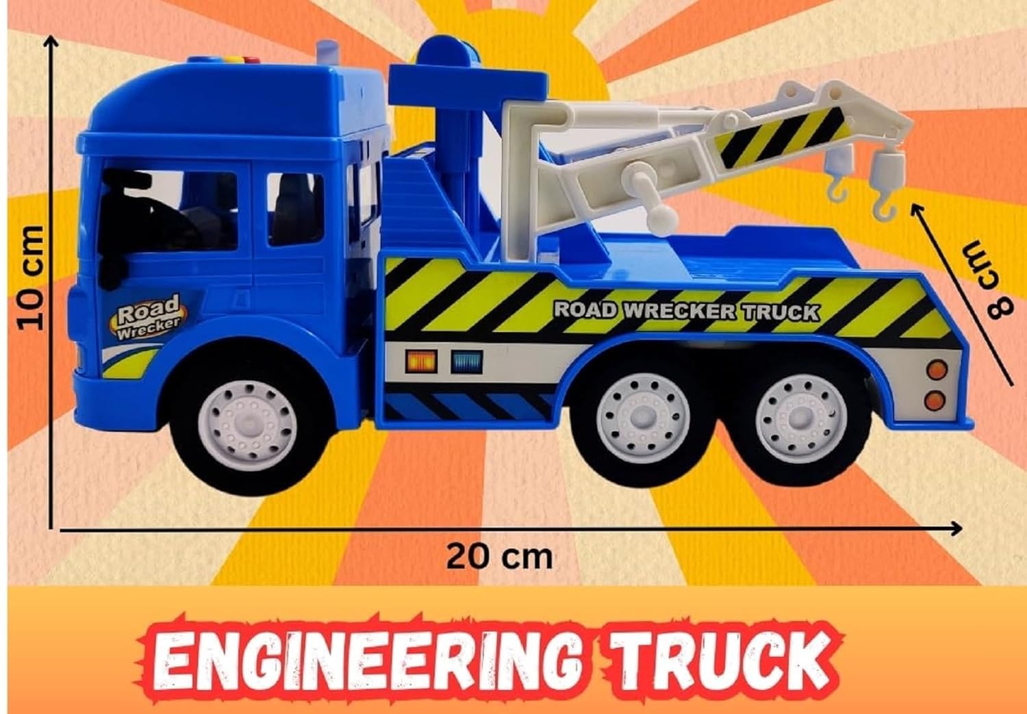 KRIREEN Friction Powered Construction Engineering Truck Series for Kids - with Lights and Sounds - Big Size Plastic Toy Vehicle - Birthday Gift for Boys Kids (Multi Color) (Tow Truck) 3