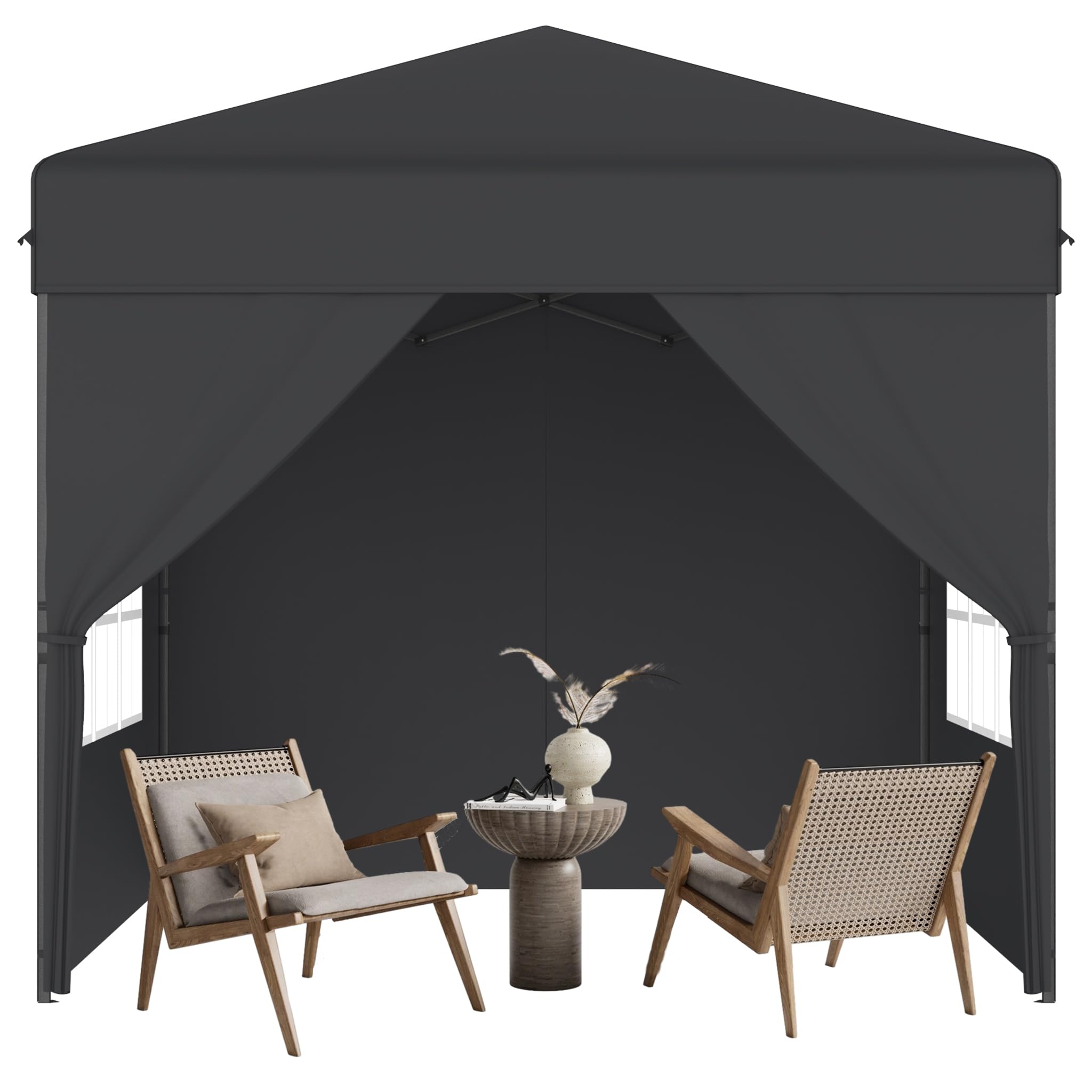 2.5x2.5m Faltpavillon Wasserdicht mit 4 Seitenwänden | Kompakter Pop-up Pavillon Winterfest & Höhenverstellbar | Gartenzelt/Partyzelt für Balkon und Camping inkl. Tragetasche (Anthrazit)