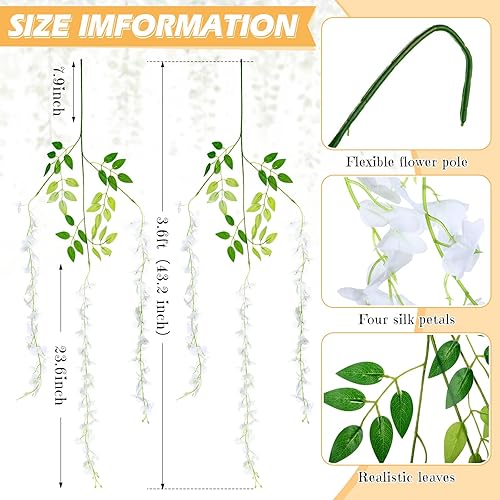 Miniatura 2 de Riceshoot 240 guirnaldas de flores artificiales colgantes de glicina artificial de 43.3 pulgadas3.6 pies de seda falsas de glicina de vid de ratán,