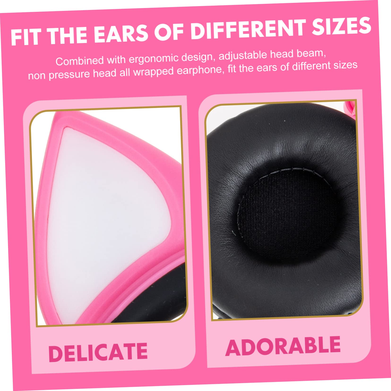 BESTonZON Cuffie Bambini Orecchie Gatto Rosa Pvc Jack 3, 5mm 40 Mm | 180 Mah, Archetto Regolabile, Controllo Luce a Pulsante, Design Adorabile per Ragazzi e Ragazze