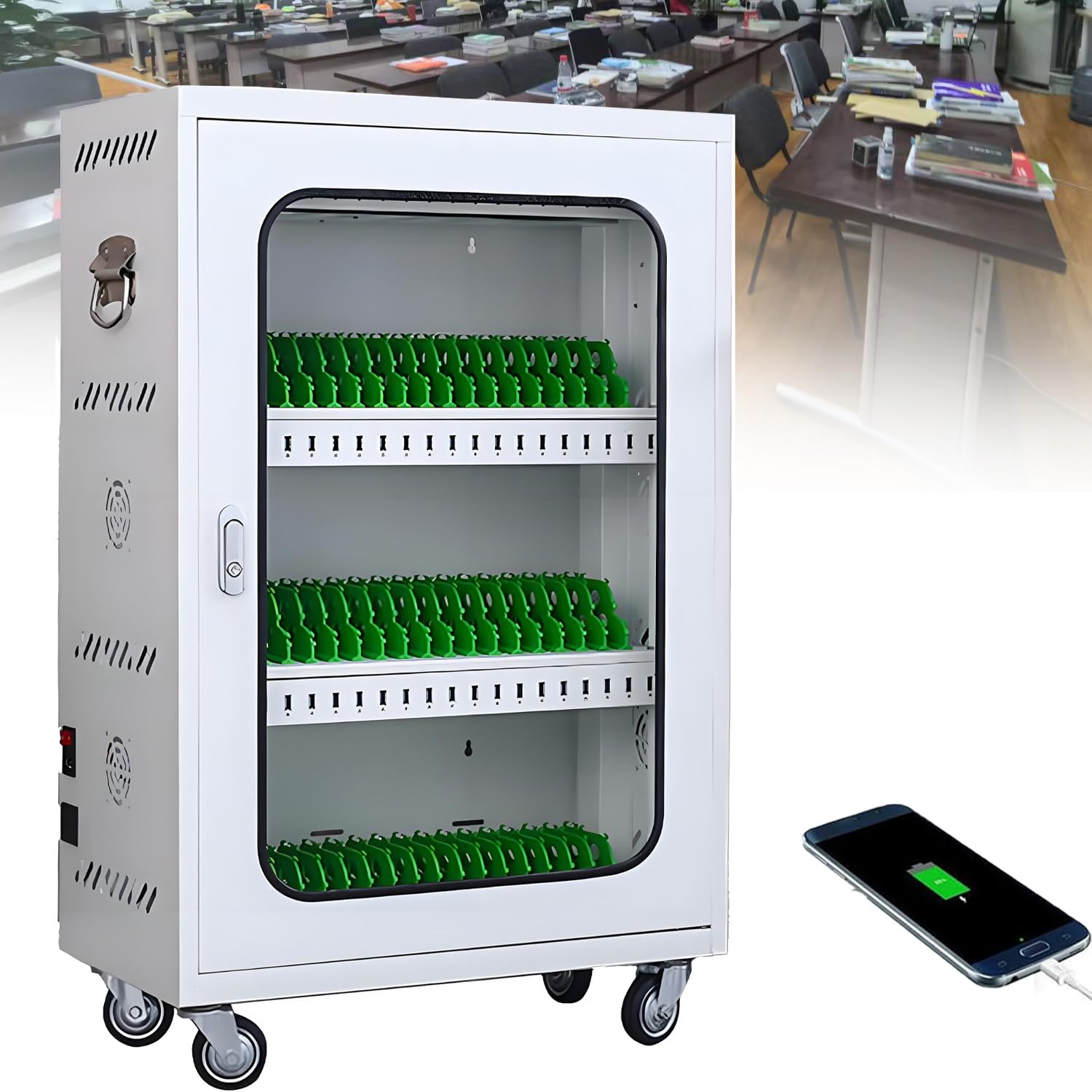 UORDBY 12-60 Device Mobile Phone Charging Cart, Rechargeable Cellphone Locker Storage Chargings Station, Compatible with Various Mobile Phone Models 50slots