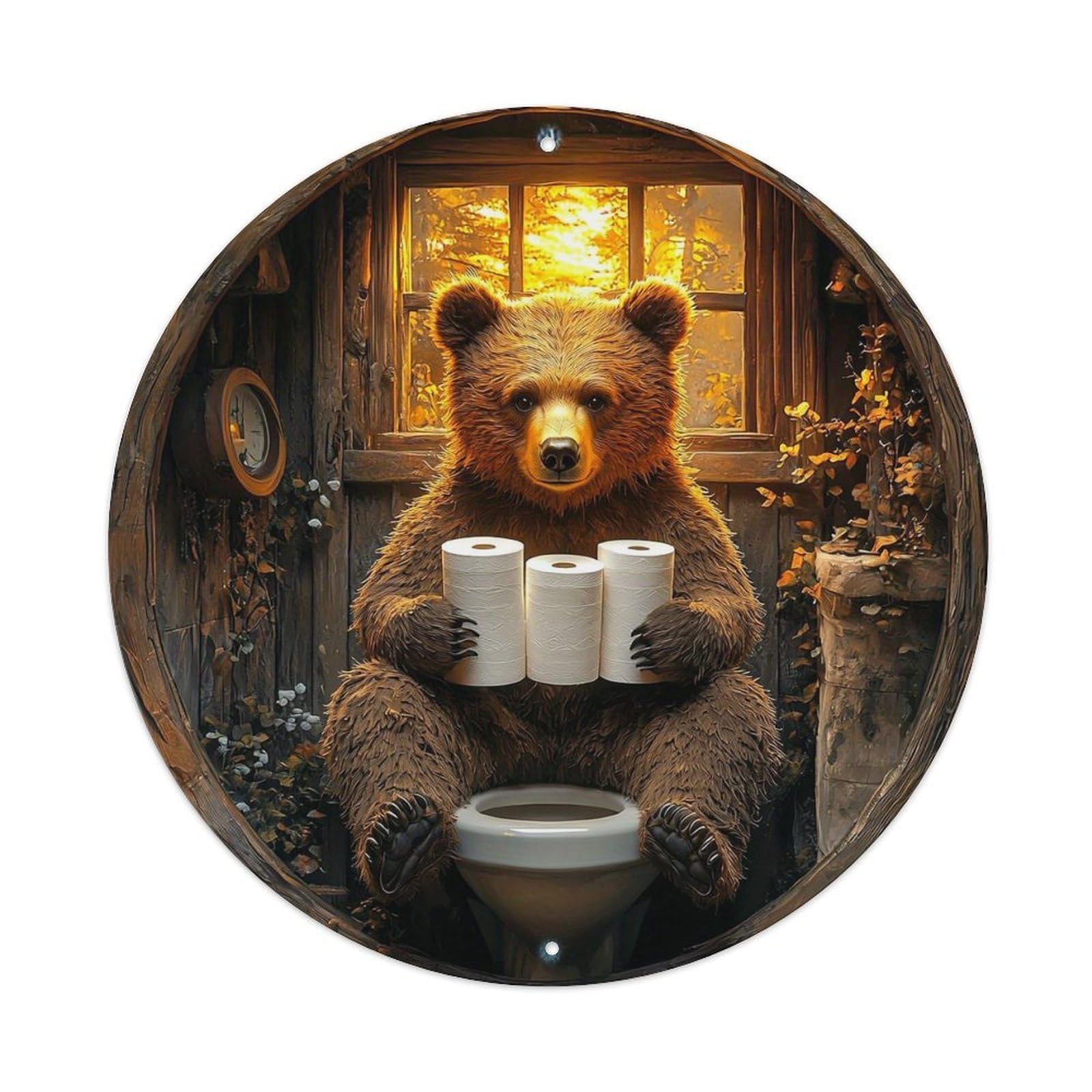 Lvalogy Style Bear Holding Toilet Paper Rolls Metal Tin Sign Plaque