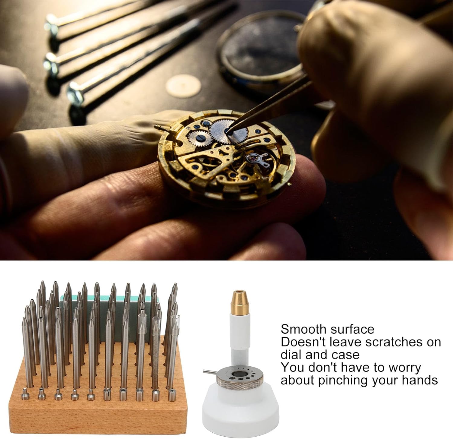 Fockety Watch Repair Staking Tool, Aluminum Alloy Watch Press Set Watchmaker Jewelling Punching Kit Watchmaker Jewelling Tool Watch Repair Tool Accessories with 50 Punch Pins & 10 Punches