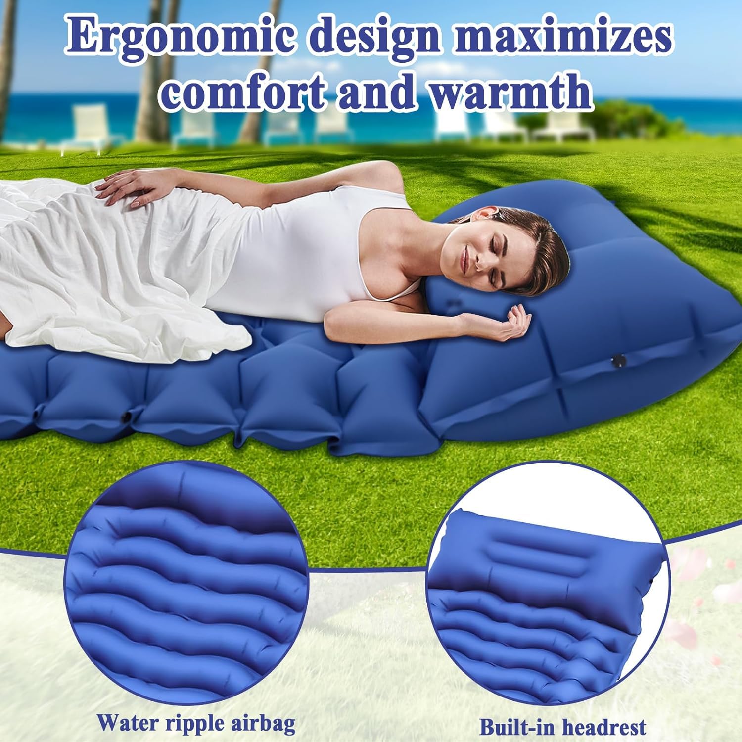Selbstaufblasende Isomatte Camping, Isomatte Ultraleicht mit Fußpumpe & Kissen | Luftmatratze Kleines Packmaß, wasserdichte Reisematratze für Camping/Trekking/Angeln/Winter inkl. Reparaturset