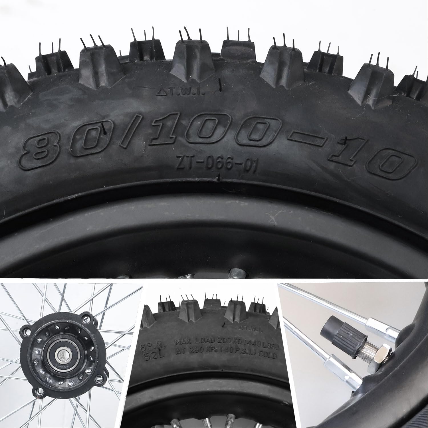 3.00-10 80/100-10 Dirt Bike Rear Rim Wheel Tire With 15mm Bearing 190mm Brake Disc And 420 41T Rear Chain Sprocket For 50cc 70cc 90cc 110cc 125cc SSR CRF XR Apollo Pit Bike Mini Motorcycle