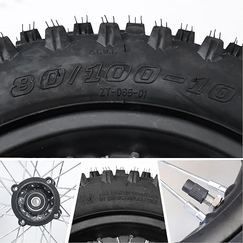 Miniatura 6 de 3.00-10 80100-10 Neumático de llanta trasera para bicicleta de cross con rodamiento de 0.472 in, disco de freno de 7.480 in y piñón de cadena