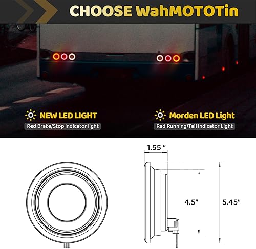 Miniatura 3 de WahMOTOTin 4 unids 4 pulgadas redondo LED remolque camiones halo freno freno señal de giro luces traseras correr rojo 64 LED wgoma ojal sellado