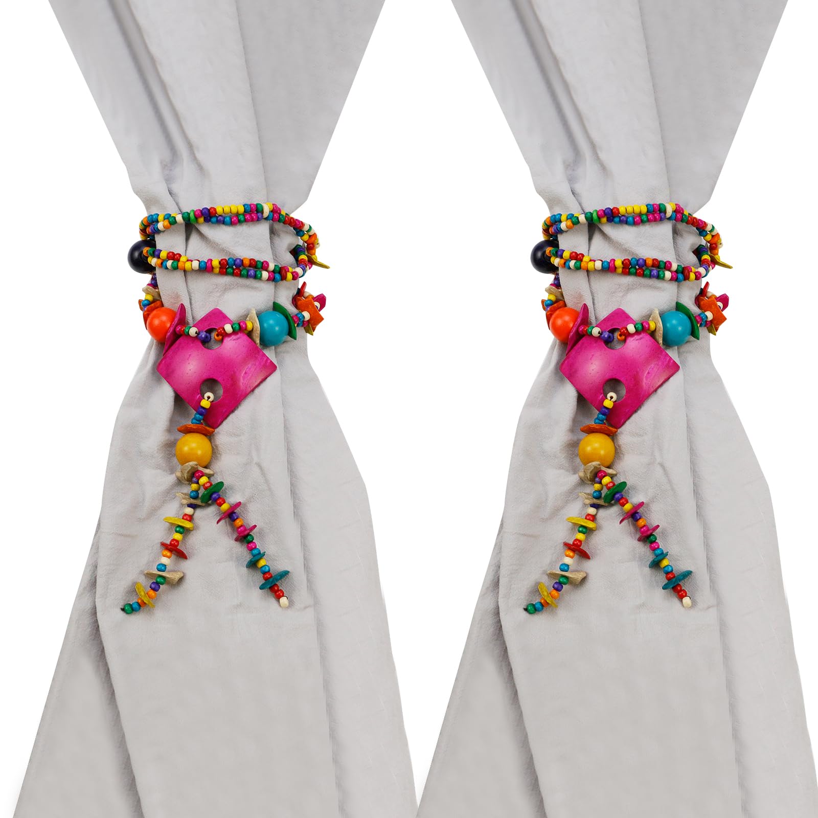 HEVSTIL Curtain Tiebacks, 2 Pack Colorful Coconut Shell Curtain Drapery Holdbacks, Boho Curtain Ties for Home Office Decorative,Red