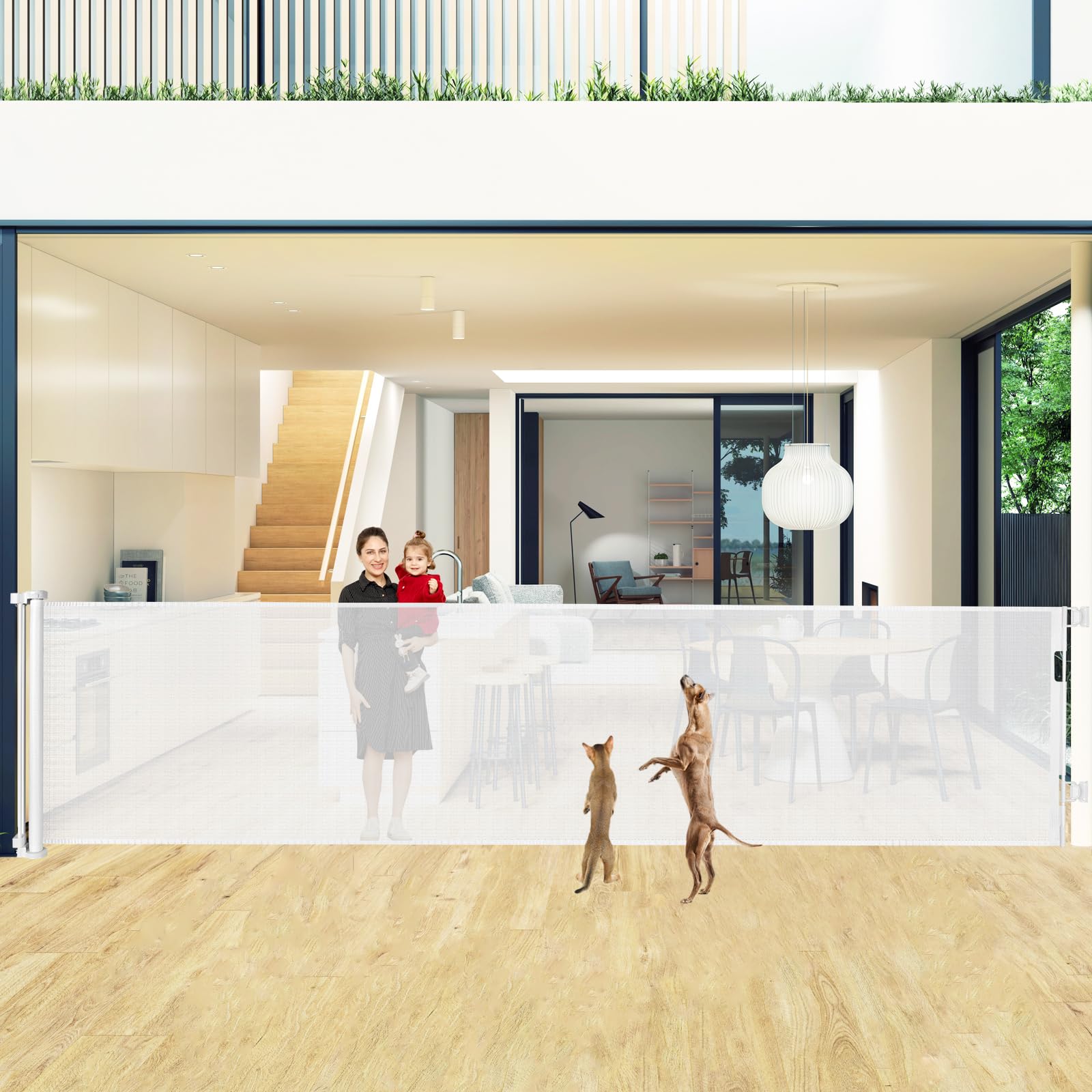 48" Tall X 180" Long Retractable Baby Gates for Wide Openings, Extra Tall Mesh Safety Gate for Doorways, White