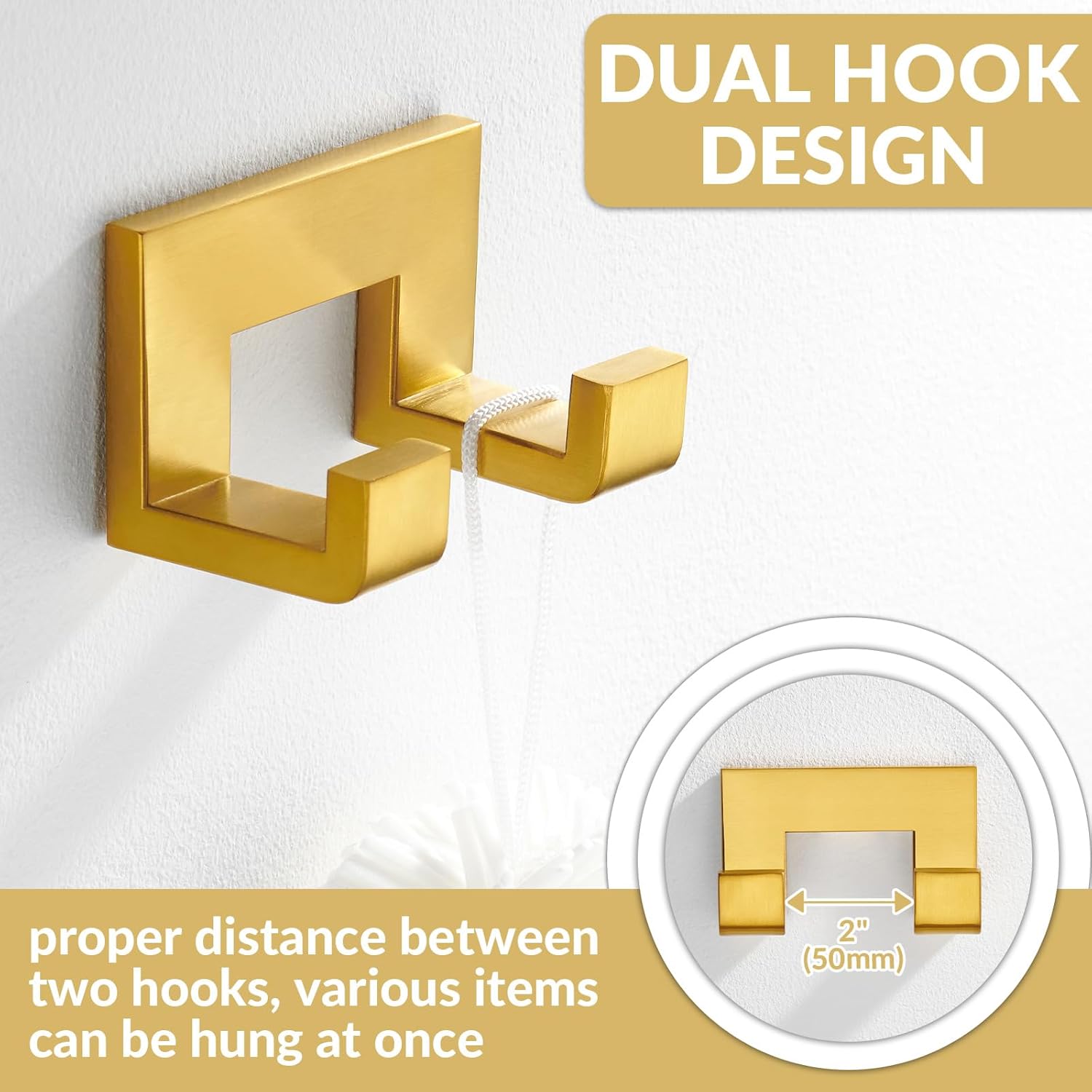 Double Bath Towel Hook and Toilet Paper Holder with Shelf Bundle, APLusee 304 Stainless Steel Wall Mounted Bathroom Accessories Brushed Gold