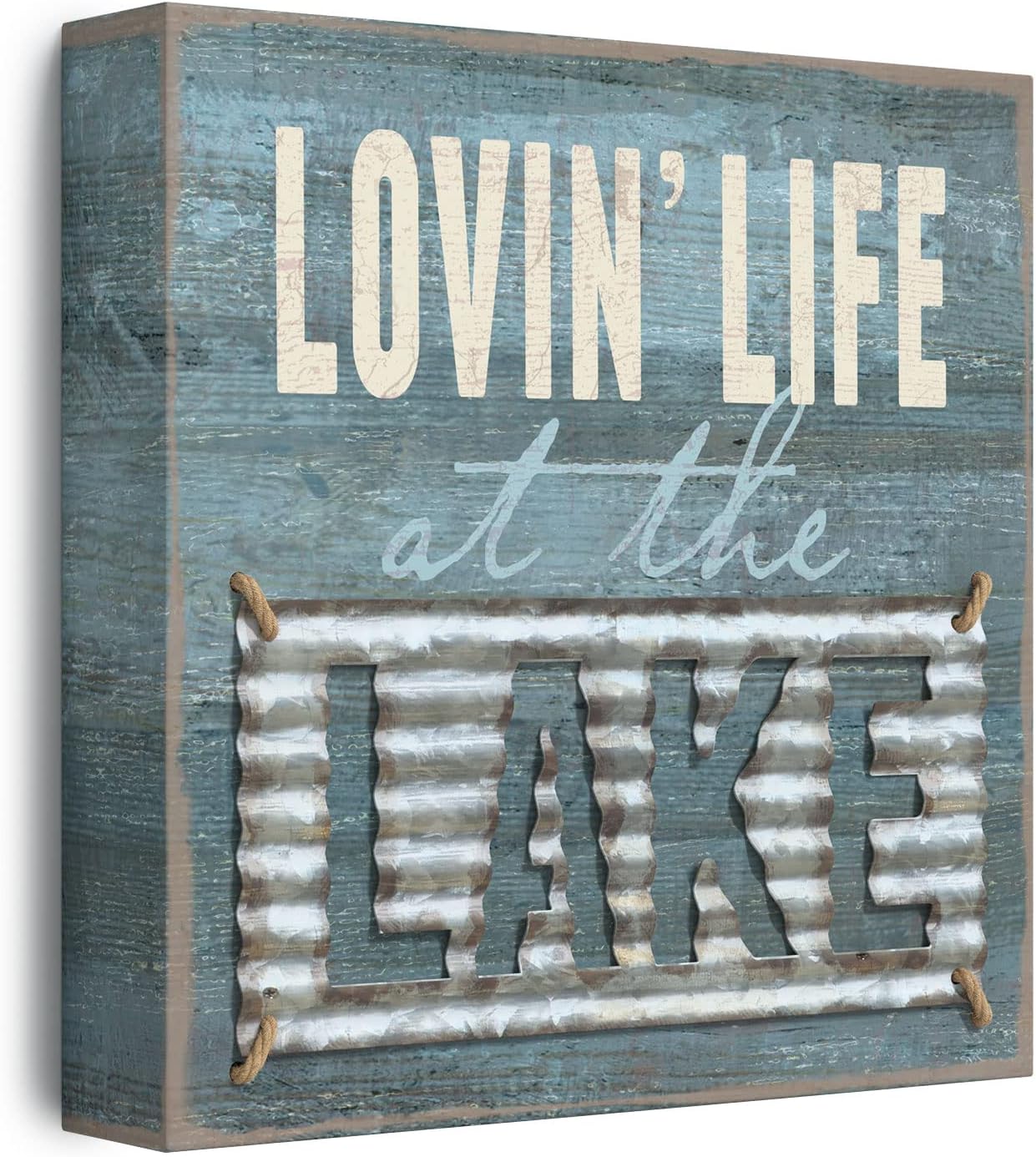 Barnyard Designs 'Lovin' Life at the Lake' Wooden Box Sign Motivational Desk Decor, Primitive Decor Office Desk Decorations for Women Office Bathroom Shelf Decor, Inspirational Desk Decor, 8x8