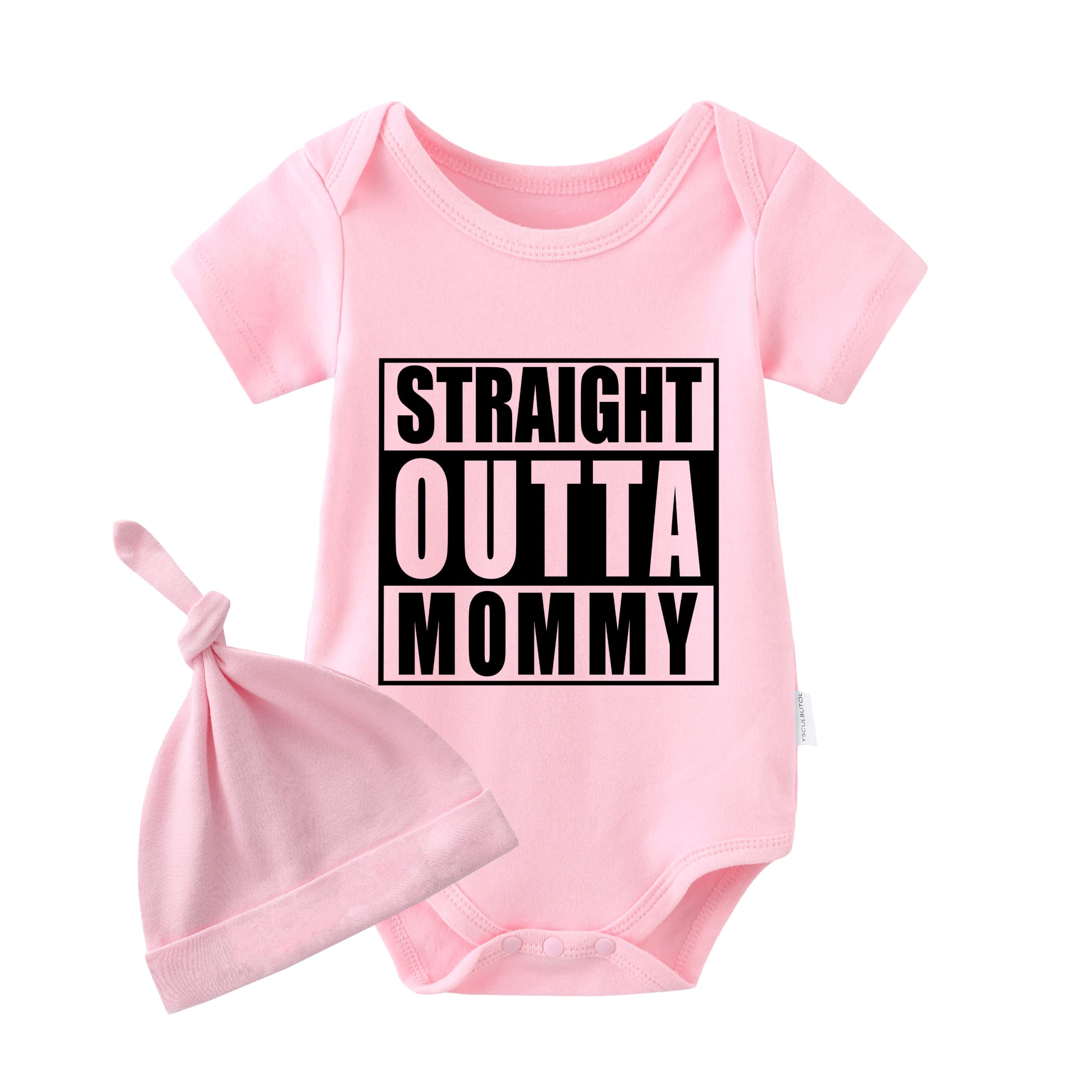 YSCULBUTOL Baby Twins Bodysuit Straight Outta Mommy Newborn Baby Girl Boy Romper Short Sleeve Baby Jumpsuit (pink hayi outta mommy3m)