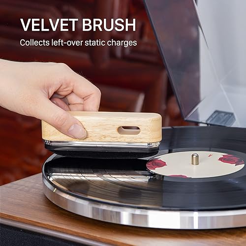 Miniatura 4 de 1 BY ONE Cepillo limpiador de discos de vinilo, cepillo de limpieza antiestático para LP, limpieza de discos con cepillo de terciopelo y fibra