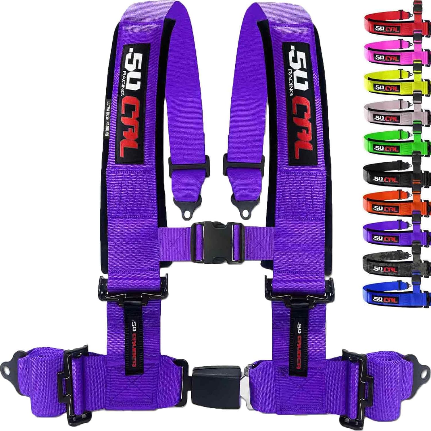 50 Caliber Racing Harness 3 inch purple 4 point harness with Push Button Release for Cars, Trucks, UTV and Off Road Vehicles [6046]
