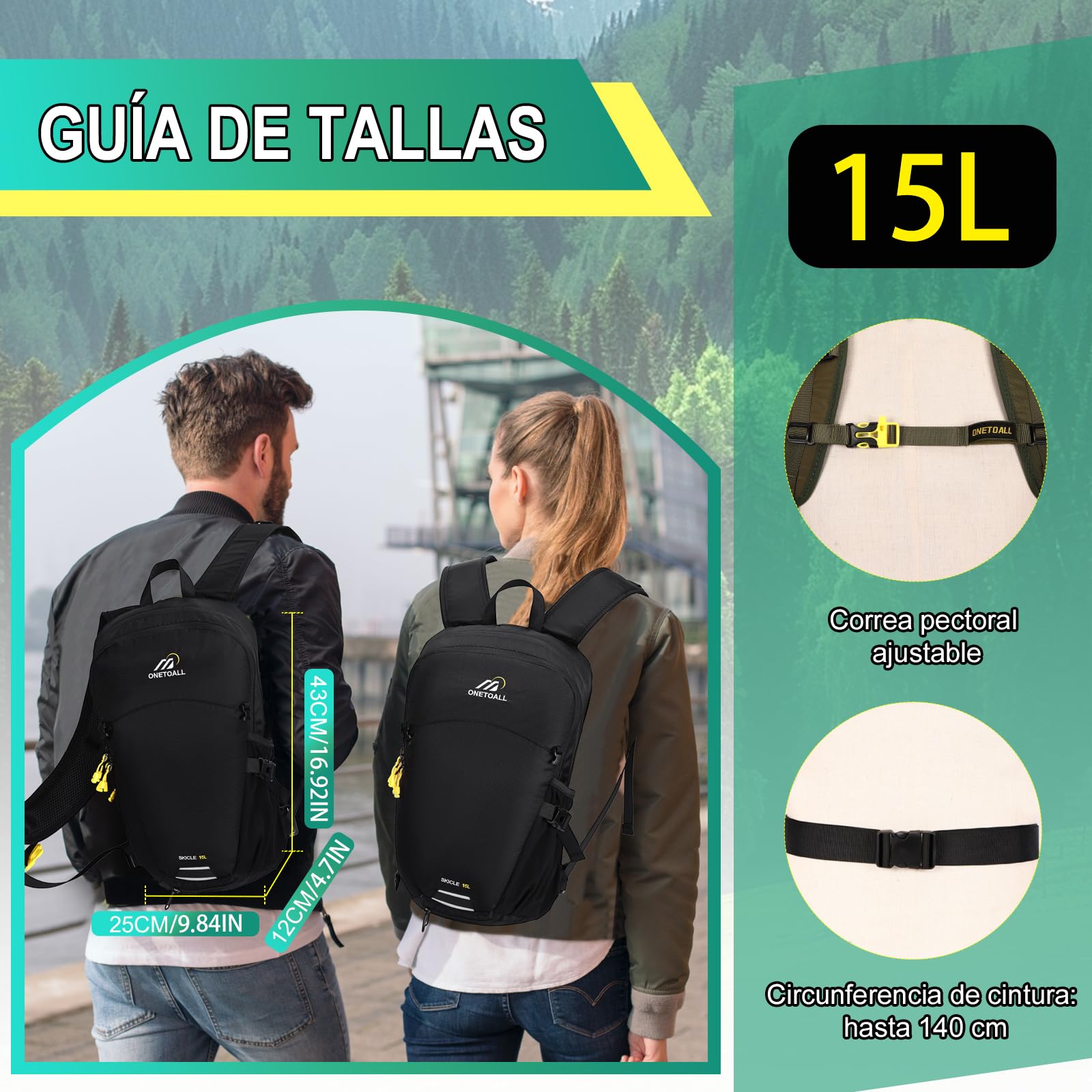 Mochila de Ciclismo 15L / 20L con Funda Impermeable, Mochila Hidratación Mtb para Hombre y Mujer, Mochila Senderismo Pequeña y Antirrobo para Moto, Esquí, Bicicleta, Montaña y Running