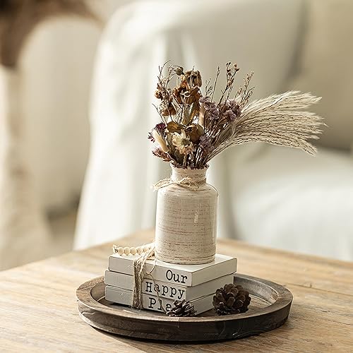 Miniatura 4 de Hanobe Bandeja Portavelas: Bandeja Redonda de Madera Decorativa para Platos de Velas Estilo Granja Centro de Mesa Rústico de Madera Bandejas