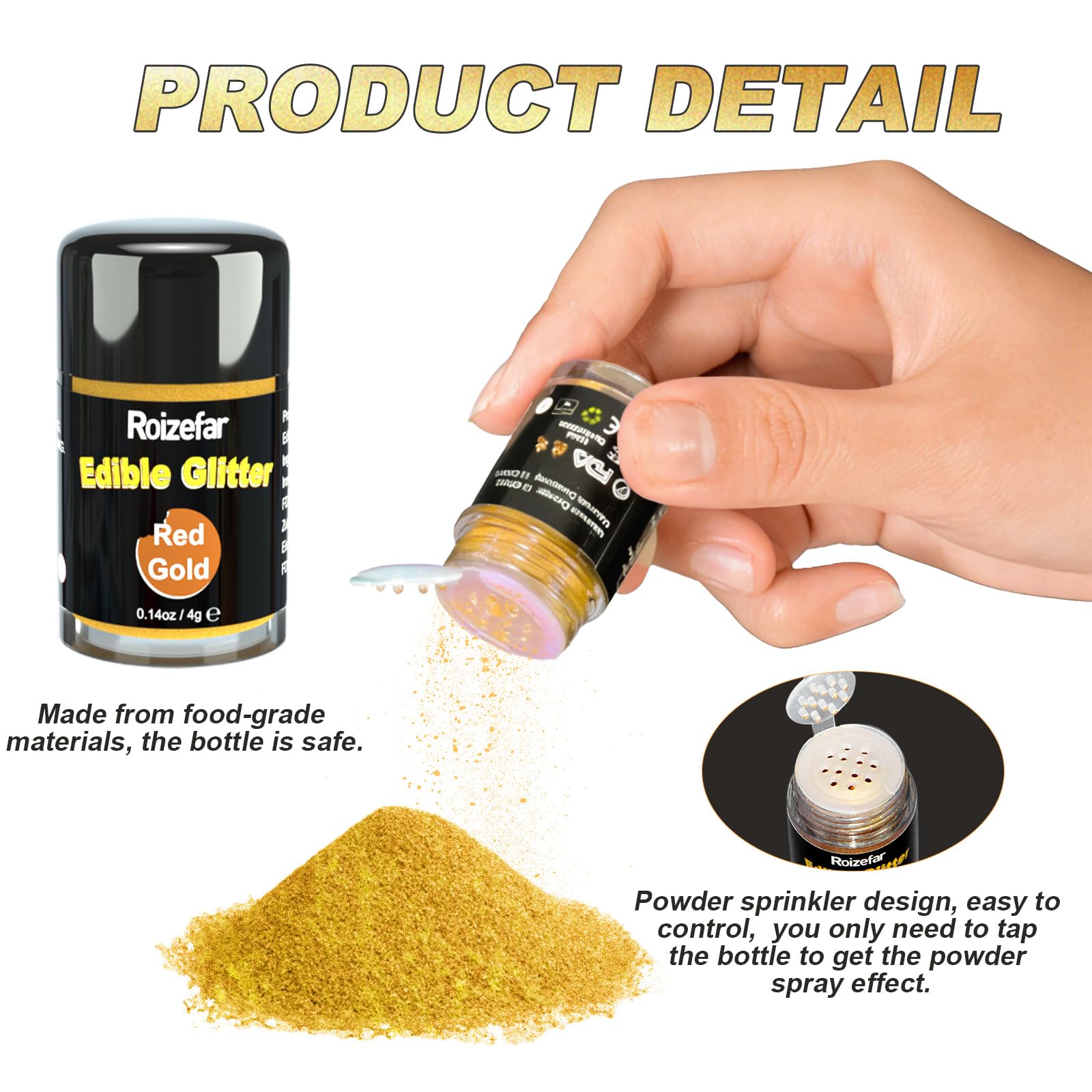 Roizefar Paillettes Comestibles, 12 Couleurs x4g Colorant Alimentaire pour Boissons, Paillettes Alimentaires pour Cocktail, Gâteaux, Crème, Muffins, Chocolats