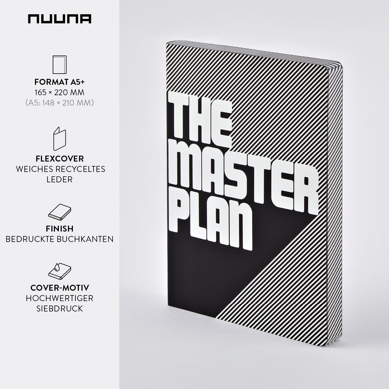Nuuna Notizbuch A5+ | Graphic L - The Master Plan | Dotted Journal | 3,5mm Punktraster | 256 nummerierte Seiten | 120g Premium-Papier | Leder schwarz | nachhaltig produziert in Deutschland