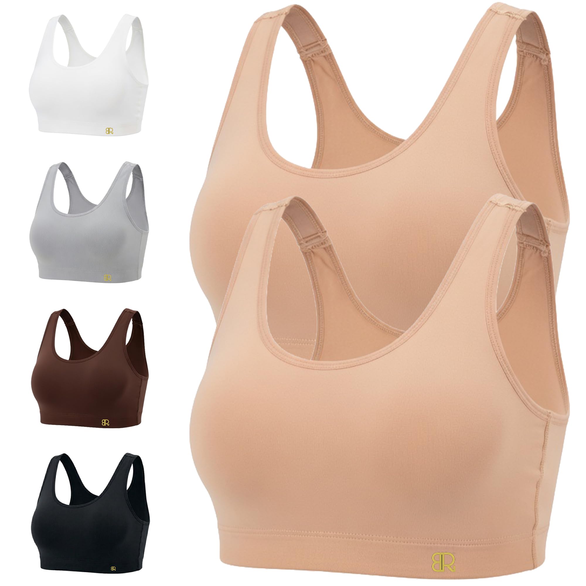 Eirica Women's Skin (Pack Of 2) Sports Bra For (Pack Of 2) High Impact Full Coverage Sports Bra Wire Free Yoga Bra With Removable Pads For