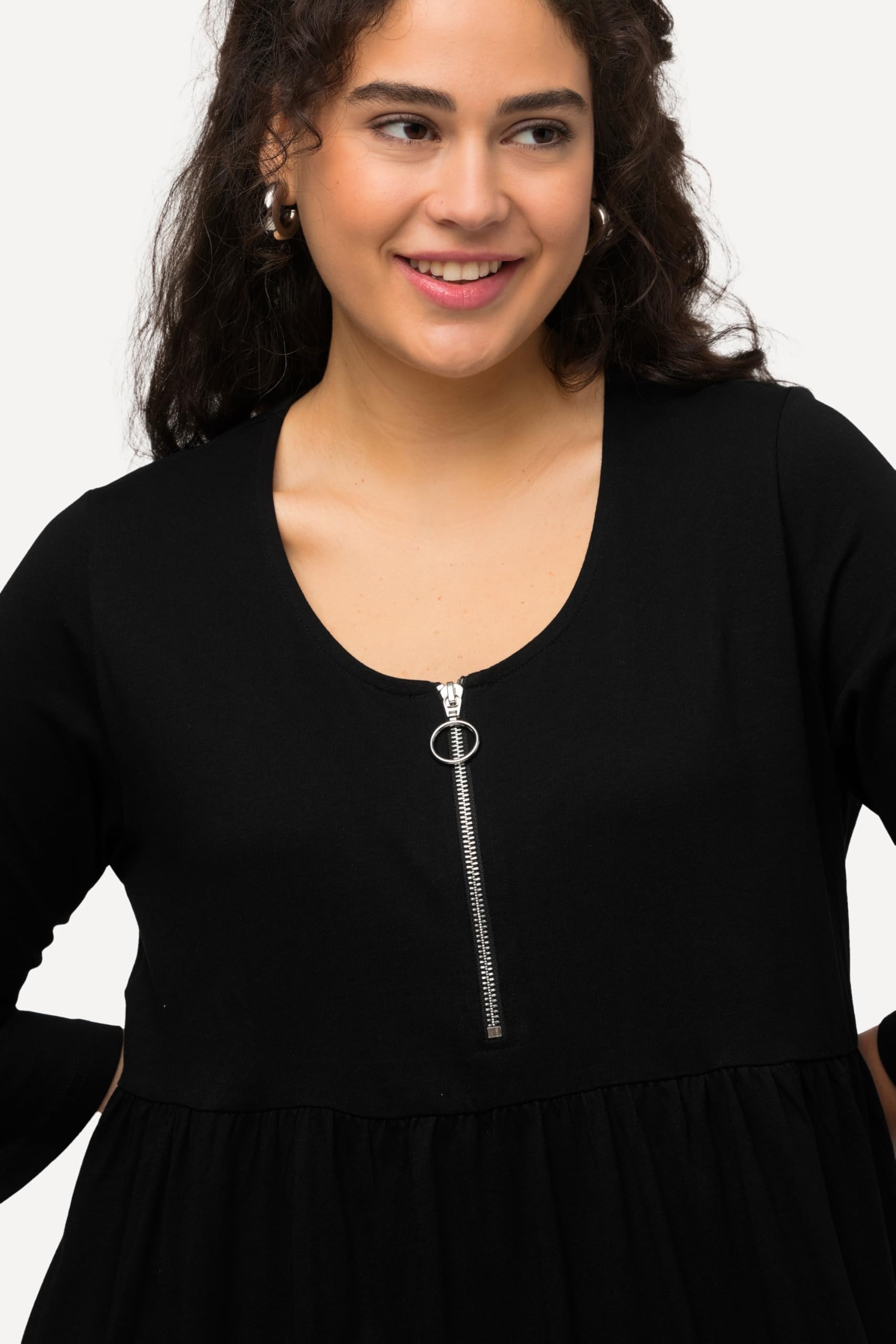 Ulla Popken Femme Grandes Tailles Robe en Jersey à col Rond et Manches 3/4. Couture Empire et Ligne en A. 824506