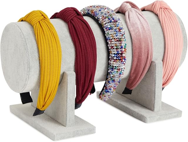 Grey Velvet Headband Holder/ Jewellery Organiser Stand, 30.5 x 18 cm